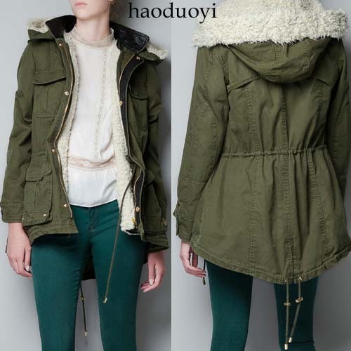 Free shipping army jacket with detachable woolen lining