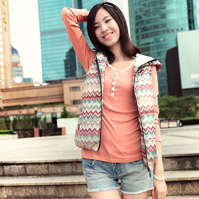 free shipping As2012 women's stripe pattern zipper cotton vest female 9247202