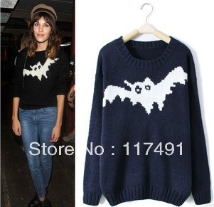 free shipping aso* Street fashion lady/women's bat pattern thickening round neck long-sleeved sweater top*shop loose top ft054