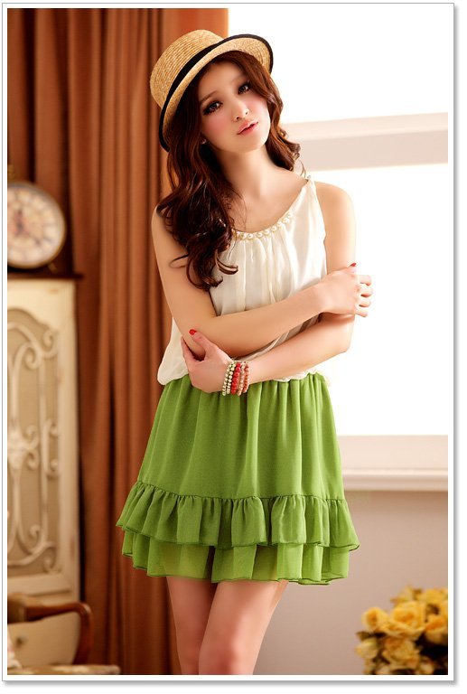 free shipping assorted colors ruffles sleeveless womens summer chiffon dress 2012