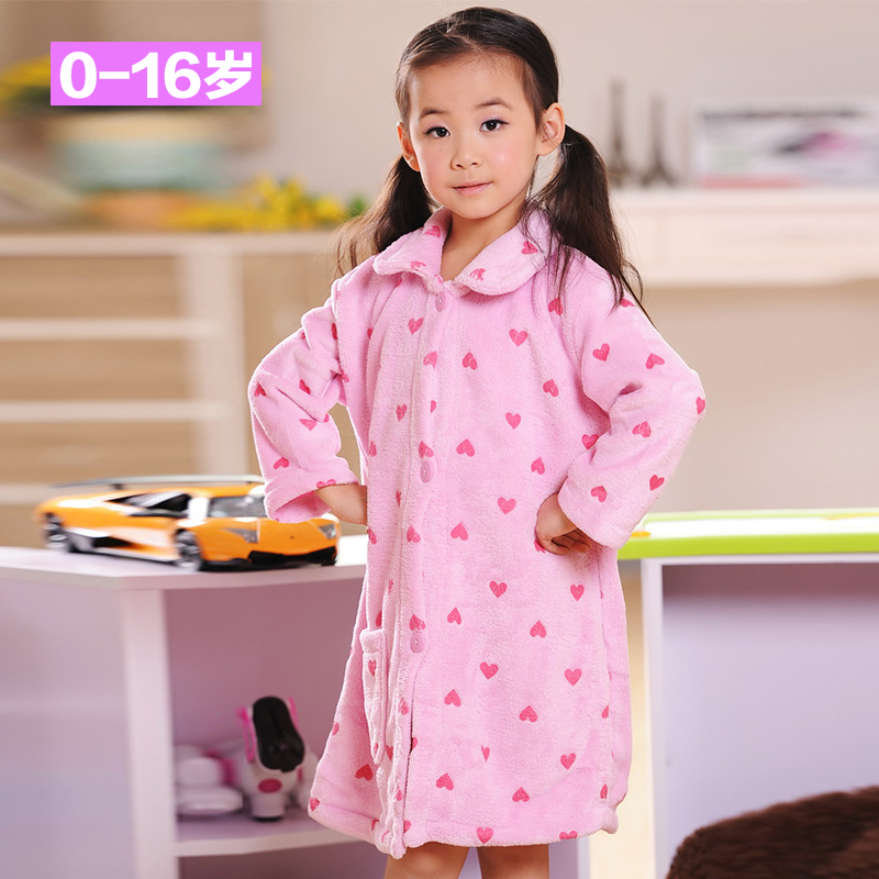 Free Shipping At home service child sleepwear child robe bathrobes robe heart child coral fleece bathrobe