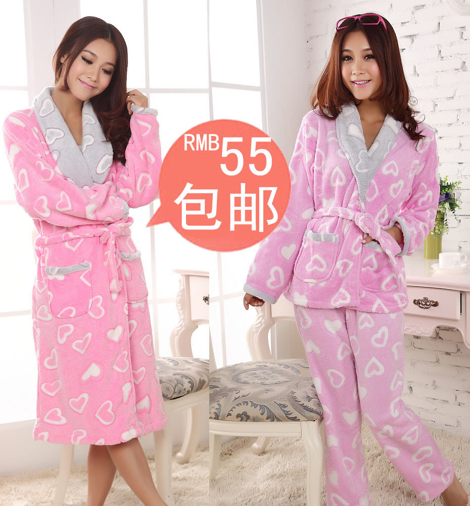 free shipping At home service winter cartoon autumn lounge coral fleece thick women's long-sleeve sleepwear