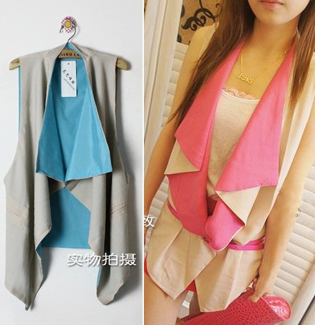 free shipping Att summer ice cream candy color irregular front edge loose patchwork reversible vest vest