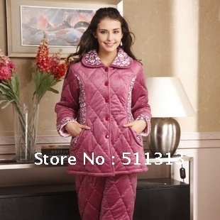 FREE SHIPPING authentic winter coat coral velvet filled cotton thicken cotton pajamas set