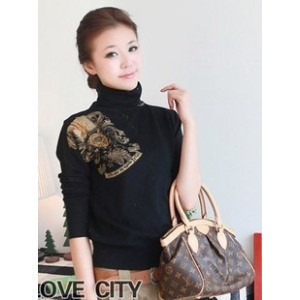 Free shipping, Autumn 2012 new arrival women's quality mercerized cotton elegant print sweater basic shirt sweater