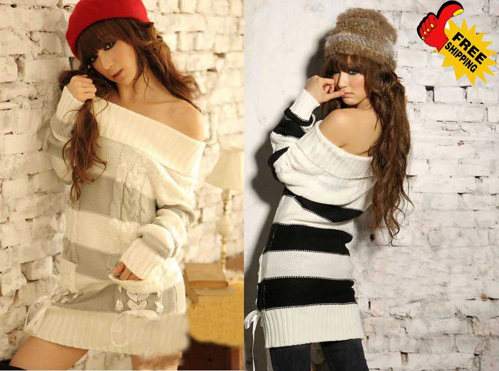 Free shipping Autumn 2012 pink stripe sexy female ribbon slit neckline sweaters