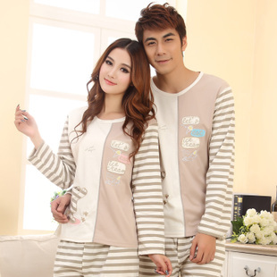 Free shipping Autumn and spring  lovely sleepwear  long-sleeve knitted cotton  lovers lounge set