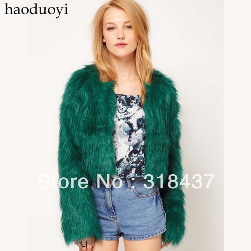 FREE SHIPPING Autumn and winter Artificial fox fur  coat with long-sleeve and o-neck collar