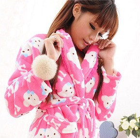 Free Shipping Autumn and winter bear thermal turn-down collar comfortable soft coral fleece long design robe lounge