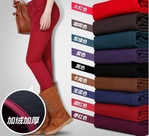 Free Shipping Autumn and winter candy color jeans thickening pants pencil pants plus size trend pants