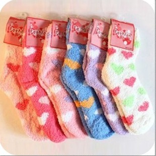 Free shipping!Autumn and winter candy color love cute women's thickening thermal towel socks