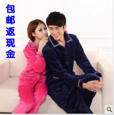 Free shipping + Autumn and winter clothes at home, men and women Thickened couple flannel pajama suit