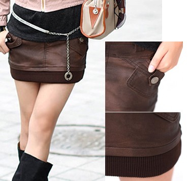 Free shipping Autumn and winter female plus size slim hip gentlewomen bust skirt short skirt leather skirt