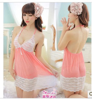 free shipping Autumn and winter female sweet lace decoration spaghetti strap gauze nightgown sexy temptation sleepwear lounge