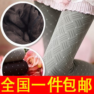 free shipping Autumn and winter fleece thick secret pocket dot velvet pantyhose legging stockings female