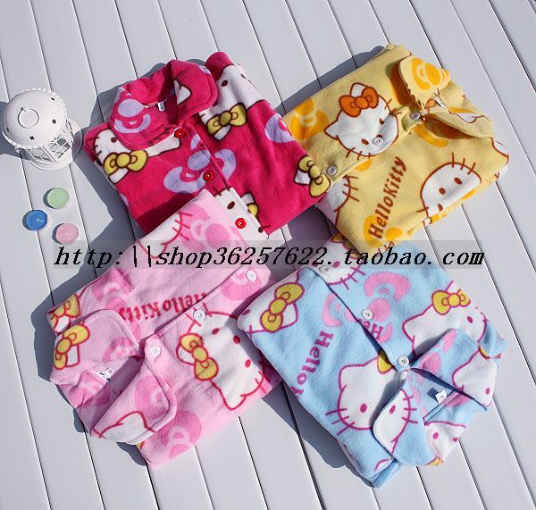 free shipping autumn and winter Long-sleeve female sleepwear kitty cat polar fleece fabric set Pink pajama sets