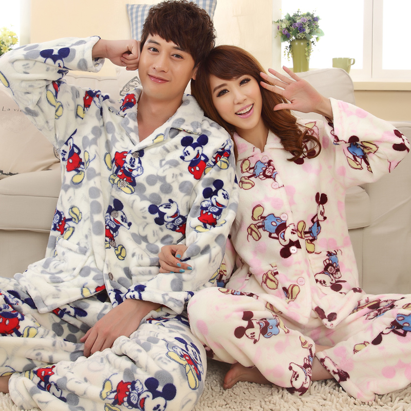 FREE SHIPPING!!!Autumn and winter male women's lovers coral fleece sleep wear thickening cartoon lounge