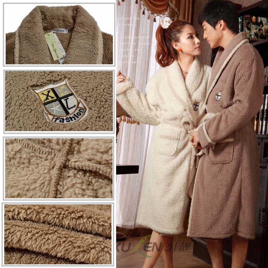 Free shipping! Autumn and winter male women's thickening coral fleece robe lovers sleepwear bathrobes bathrobe medium-long