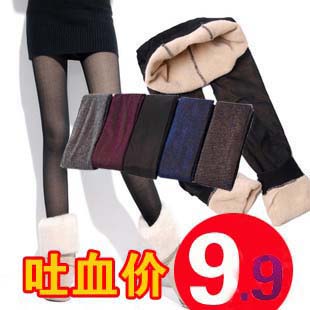 free shipping Autumn and winter meat legging female double layer double thickening thermal ankle length trousers stockings