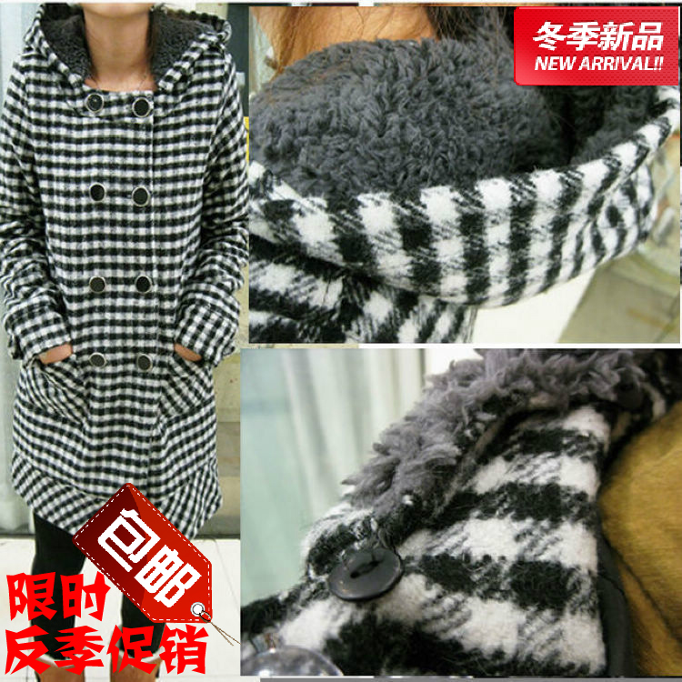 Free shipping Autumn and winter slim hat detachable classic woolen plaid trench wadded jacket