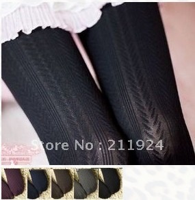 Free shipping Autumn and winter spring pantyhose vertical stripe twisted wheat stripe thick socks