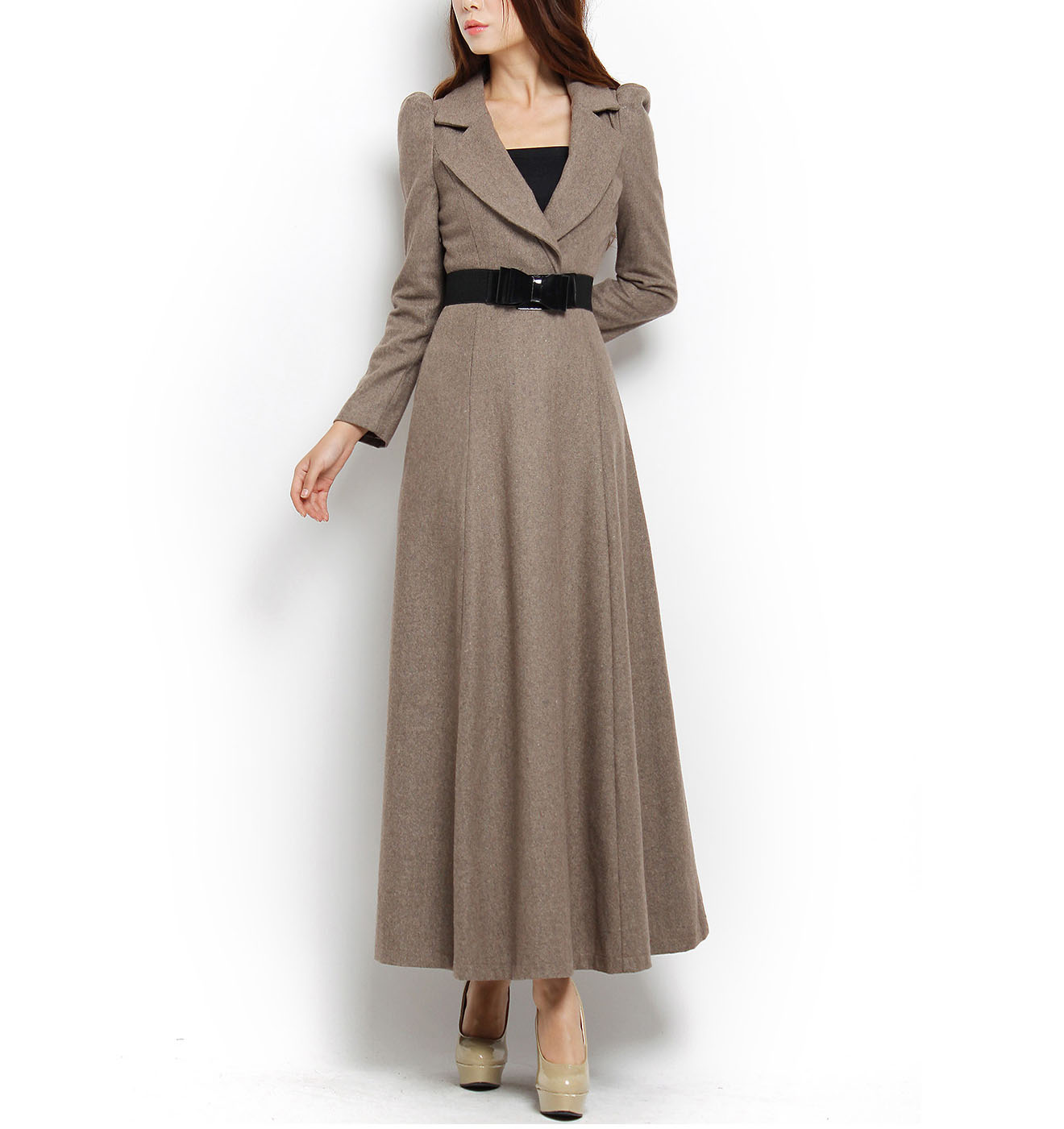 Free Shipping!! Autumn and winter suit V-neck puff sleeve princess elegant wool ultra long one-piece dress