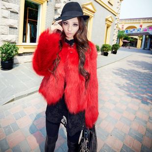 Free shipping + Autumn and winter thick warm Faux fox fur coat jacket