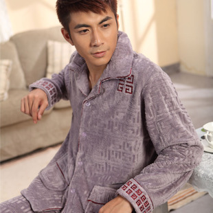 Free Shipping, Autumn and winter thickening coral fleece sleepwear male 100% cotton long-sleeve casual lounge set