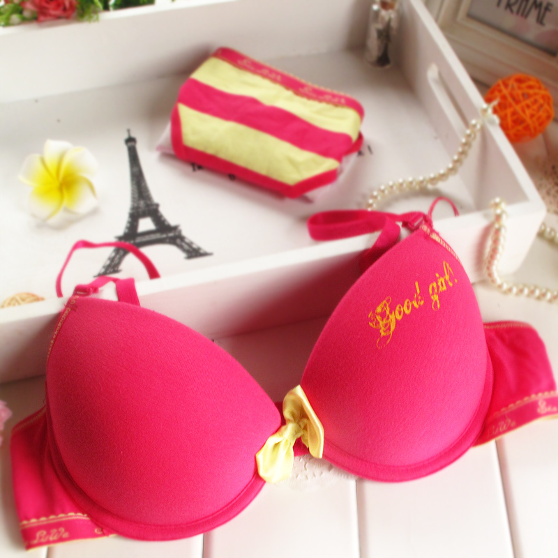 free shipping Autumn and winter underwear princess bow letter pattern underwear bra set 100% cotton bra