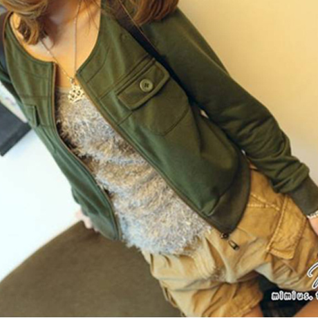 Free Shipping Autumn and winter women all-match long-sleeve jacket casual coat zip short jacket