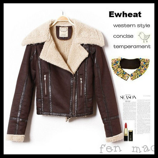 Free shipping  Autumn and winter women fashion cool motorcycle slim berber fleece chamois leather coat wadded jacket L9029