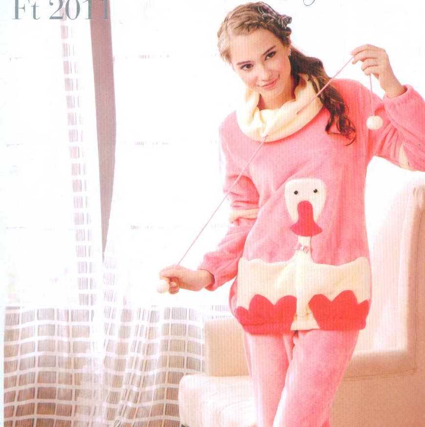 Free Shipping   autumn and winter women's coral fleece sleep set lounge z3492