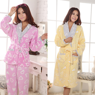 free shipping Autumn and winter women's princess heart long-sleeve coral fleece sleepwear nightgown robe set