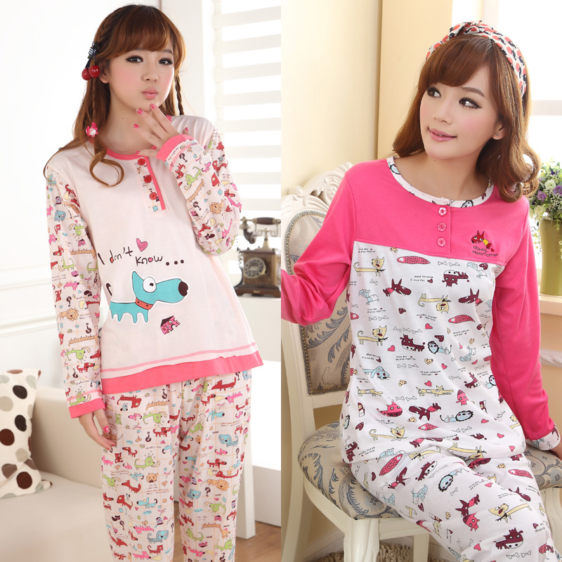 Free Shipping, Autumn and winter women's sleepwear cartoon long-sleeve sleepwear female lounge set