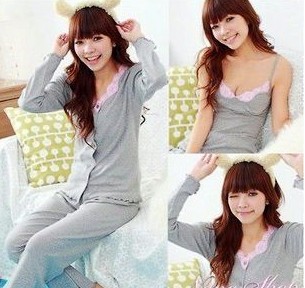 Free Shipping Autumn and winter women's sleepwear long-sleeve cotton thick three pieces set lounge