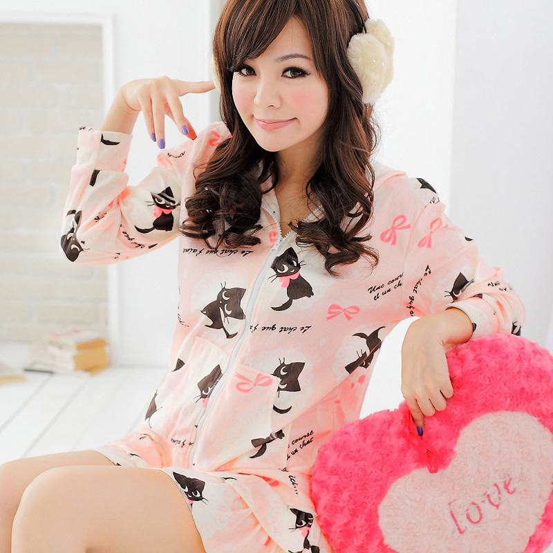 Free shipping Autumn and winter women's velvet casual long-sleeve sleepwear lounge set fairy cat