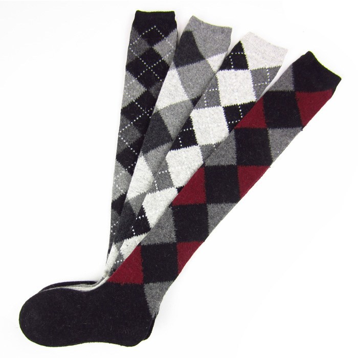 Free Shipping! Autumn and Winter Women's Wool Black Dimond Plaid Over-the-Knee Thermal Sockings SK0007