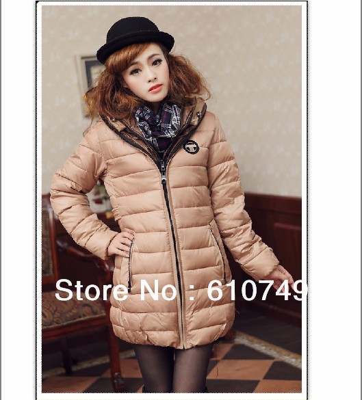 Free shipping Autumn and WinterAutumn and Winter Korean The Fashion Women Slim Double zipper Hooded Long section Down Jacket