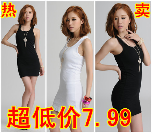 Free Shipping Autumn basic big o-neck elastic comfortable one-piece dress tank skirt basic skirt