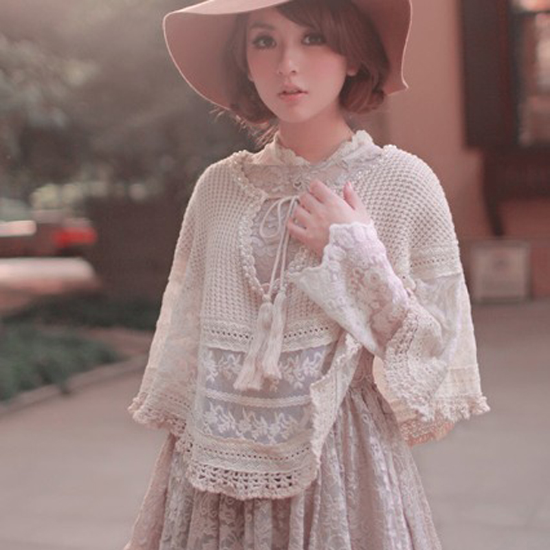 Free shipping Autumn cape sweater women elegant lace chiffon shirt cape knitted outerwear