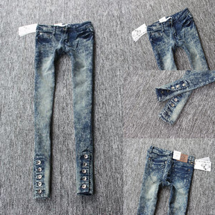 Free Shipping autumn female trousers button blue skinny pants elastic pencil pants jeans female V940