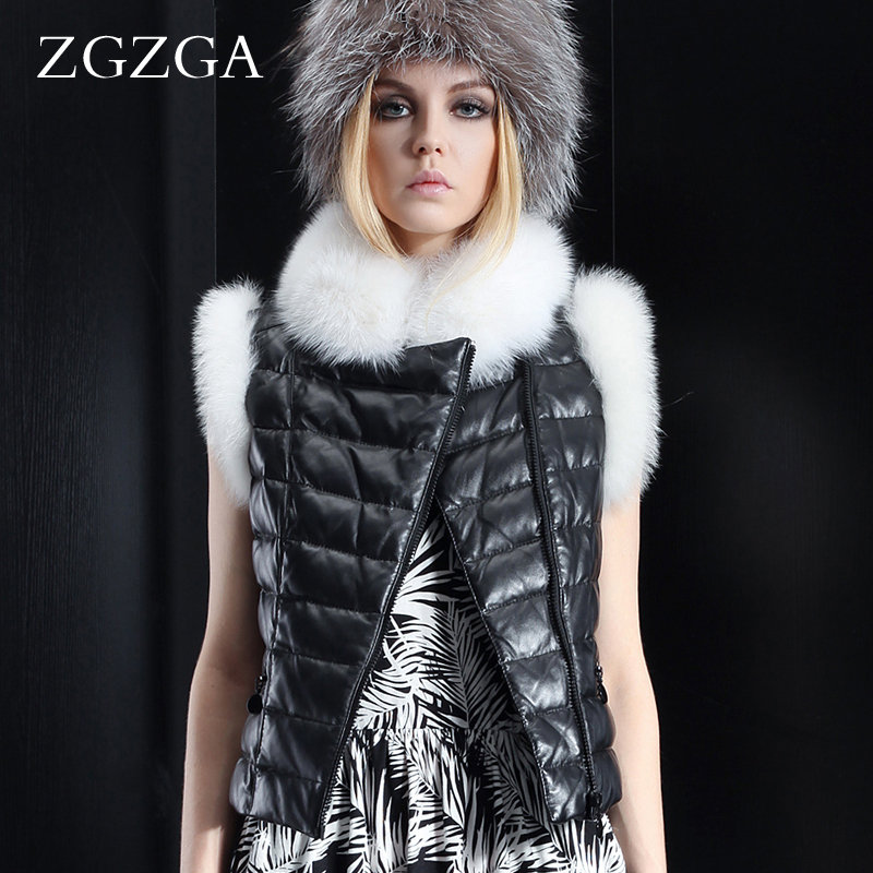 free shipping  autumn fur collar sweet little leather clothing female short design genuine leather sheepskin down vest