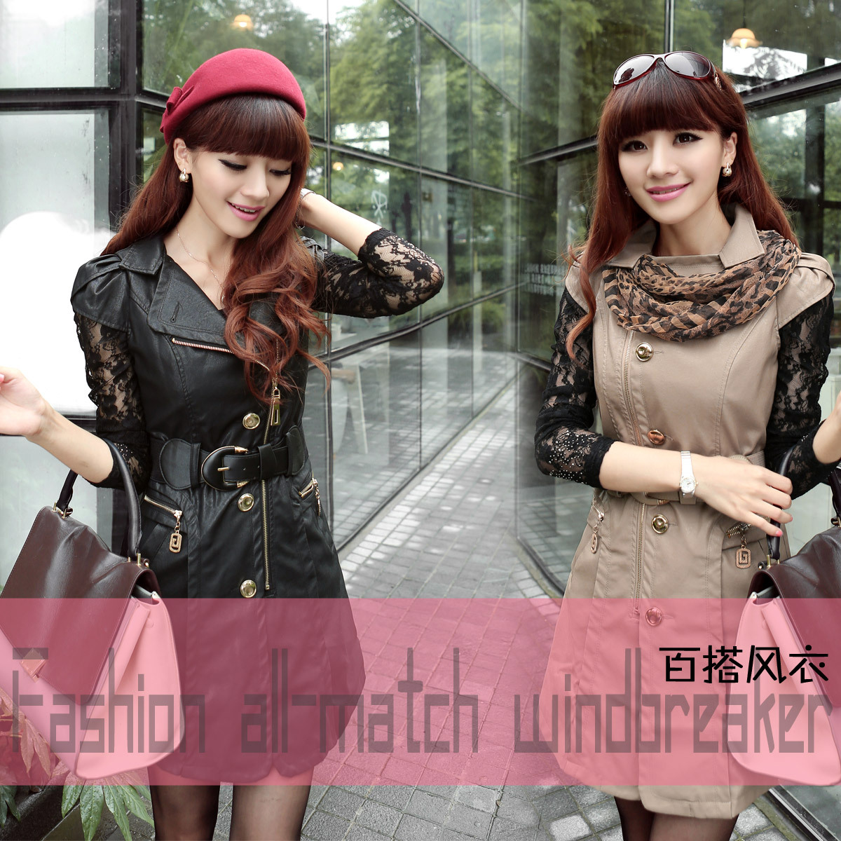 Free shipping Autumn high quality original design short-sleeve turn-down collar PU clothing leather trench leather skirt