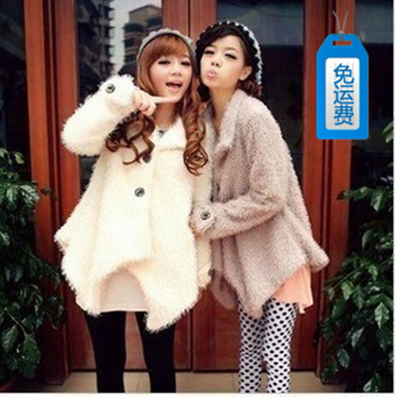 Free shipping Autumn irregular sweep single breasted goatswool long-sleeve fur coat overcoat female