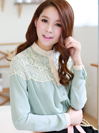 Free Shipping autumn lady lace small long-sleeve chiffon blouse,woman lace autumn shirt