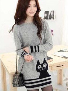 Free shipping autumn lady  long sleeve Long paragraph Knittwear Women's Turtleneck Cat Design Sweaters