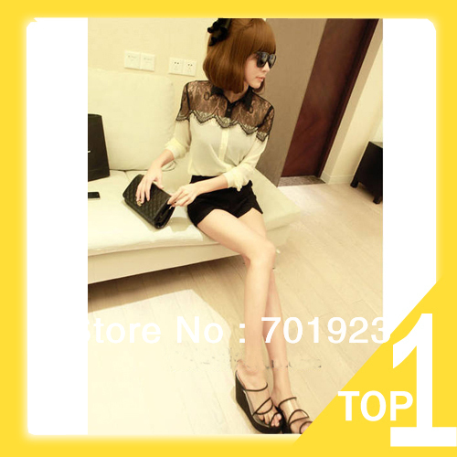 Free Shipping autumn lady small long sleeve chiffon blouse,women black lace shirt Y6198