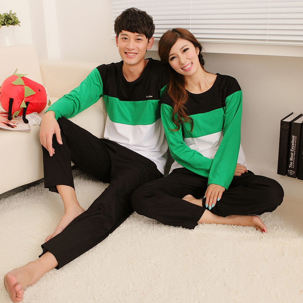 Free Shipping ! Autumn lovers sleepwear 100% cotton long-sleeve male women's cotton lovers set lounge