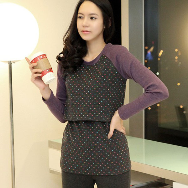 Free shipping Autumn maternity clothing fashion maternity t-shirt maternity nursing top dots vintage nursing clothing