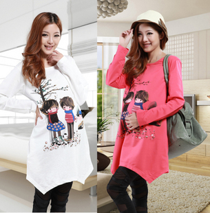 free shipping Autumn maternity clothing maternity t-shirt loose cartoon version of the long design long-sleeve T-shirt